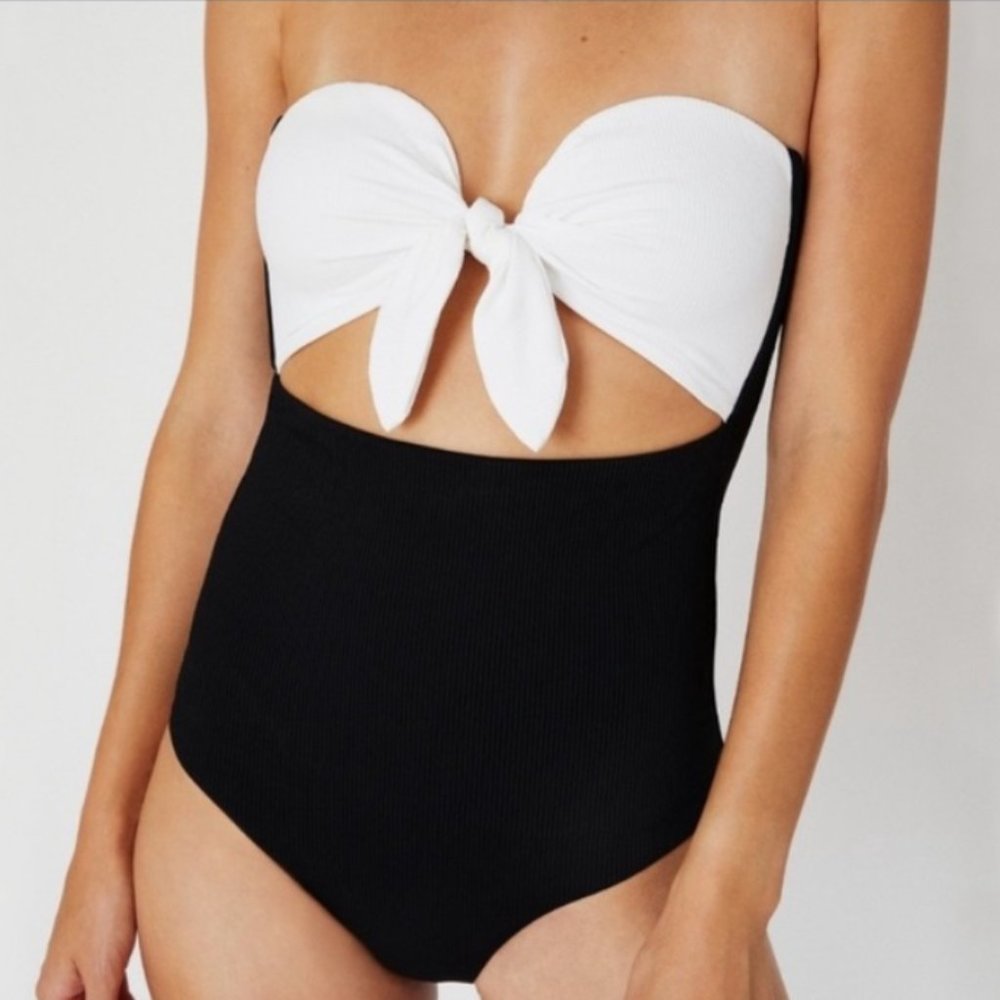 NWT Onia Marie One-Piece Swimsuit Size M Solid Black and White